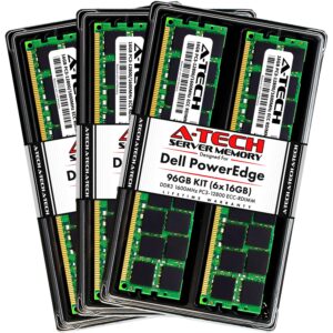 a-tech 96gb (6x16gb) ram for dell poweredge t320, t420, t620 tower servers | ddr3 1600mhz ecc-rdimm pc3-12800 2rx4 1.5v 240-pin ecc registered dimm server memory upgrade kit
