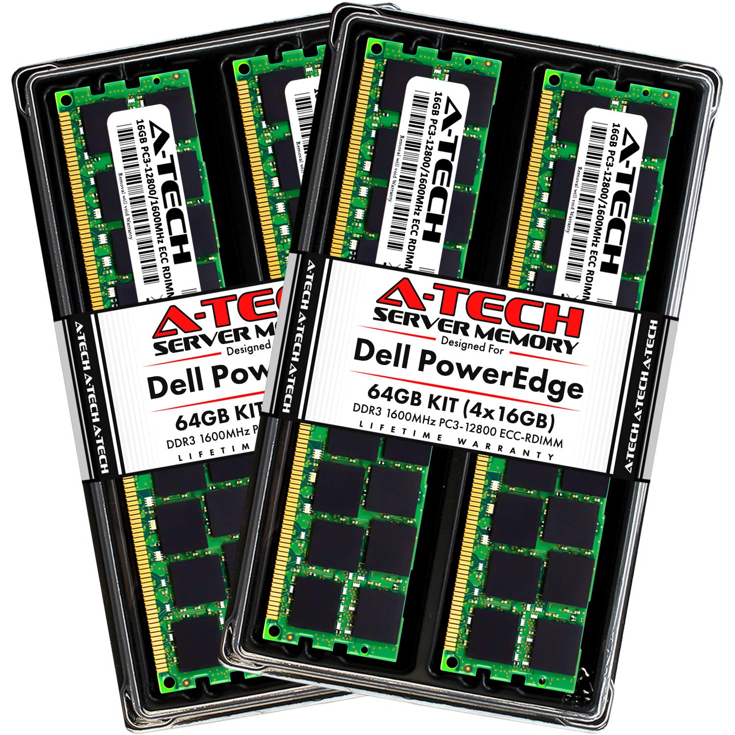 A-Tech 64GB (4x16GB) RAM for Dell PowerEdge R320, R420, R420XR, R520, R620, R720, R720XD, R820, R920 | DDR3 1600MHz ECC-RDIMM PC3-12800 2Rx4 1.5V ECC Registered DIMM Server Memory Upgrade Kit