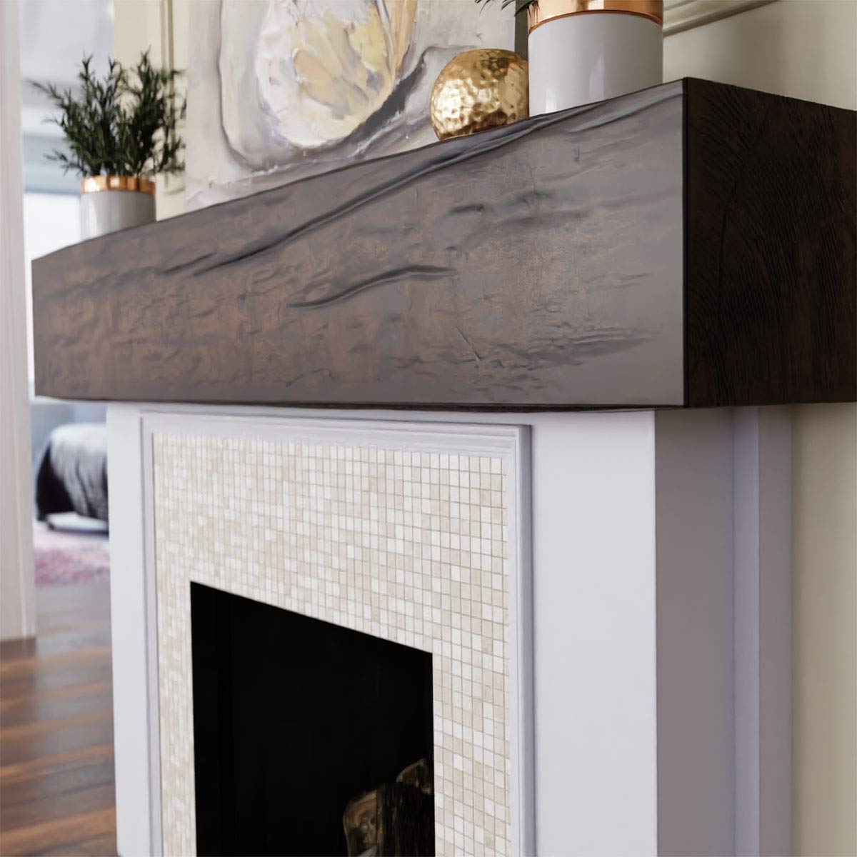 Ekena Millwork MANURW06X06X48ZD Riverwood Faux Wood Fireplace Mantel, 6"H x 6"D x 48"W, Premium Aged