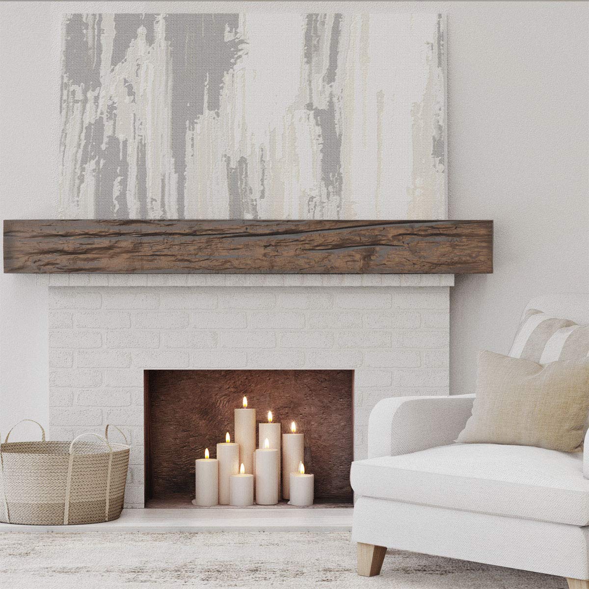 Ekena Millwork MANURW06X06X48ZD Riverwood Faux Wood Fireplace Mantel, 6"H x 6"D x 48"W, Premium Aged