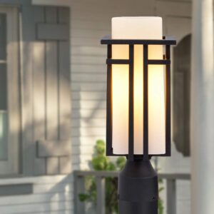 EERU Outdoor Post Lights Waterproof Metal Frame with Milk White Frosted Glass, Pier Mount Outdoor Lighting Fixtures(with 3-Inch Pier Mount Base) Outdoor Post Lantern for Garden Backyard and Porch