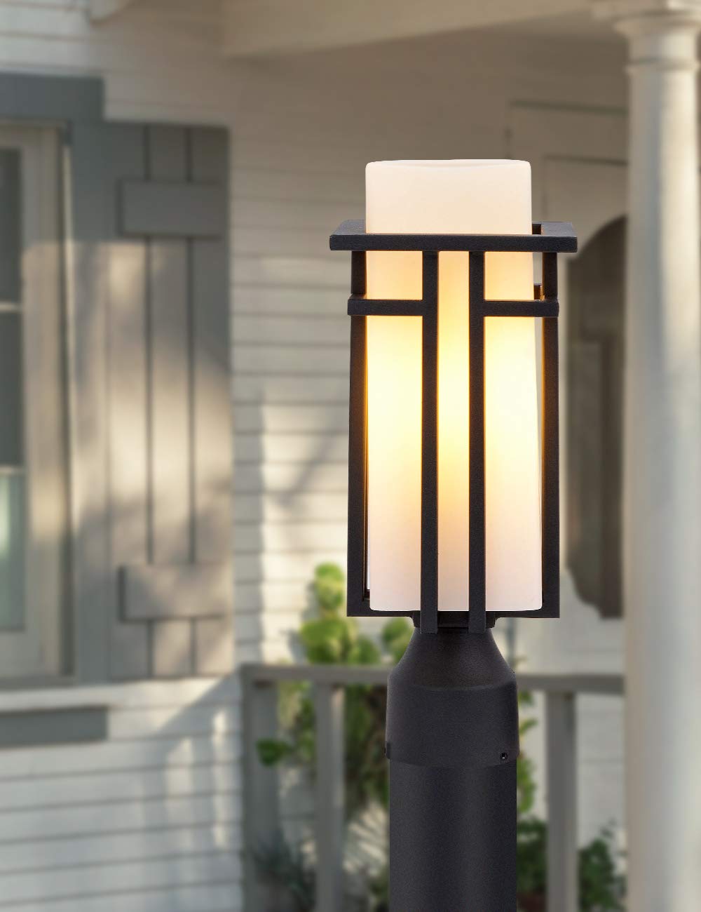 EERU Outdoor Post Lights Waterproof Metal Frame with Milk White Frosted Glass, Pier Mount Outdoor Lighting Fixtures(with 3-Inch Pier Mount Base) Outdoor Post Lantern for Garden Backyard and Porch