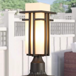 EERU Outdoor Post Lights Waterproof Metal Frame with Milk White Frosted Glass, Pier Mount Outdoor Lighting Fixtures(with 3-Inch Pier Mount Base) Outdoor Post Lantern for Garden Backyard and Porch