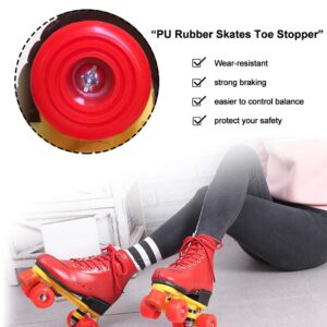 VAKA PU Rubber Roller Skate Toe Stoppers 1 Pair with Screws (Red)