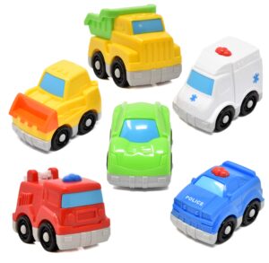 number 1 in gadgets mini toy vehicles for toddlers, 6 pack dump truck car fire truck construction police ambulance plastic cars play kit set