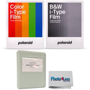 polaroid color film for i-type (8 exposures) + polaroid black & white i-type instant film (8 exposures) + album + cloth