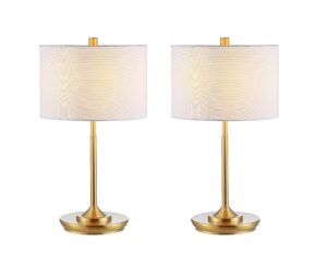 safavieh lighting collection taren modern contemporary brass gold 22-inch bedroom living room home office desk nightstand table lamp set of 2 (led bulbs included)