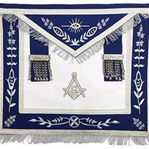 Masonic Blue Lodge G Master Mason Silver Machine Embroidery Freemasons Apron (Lambskin)