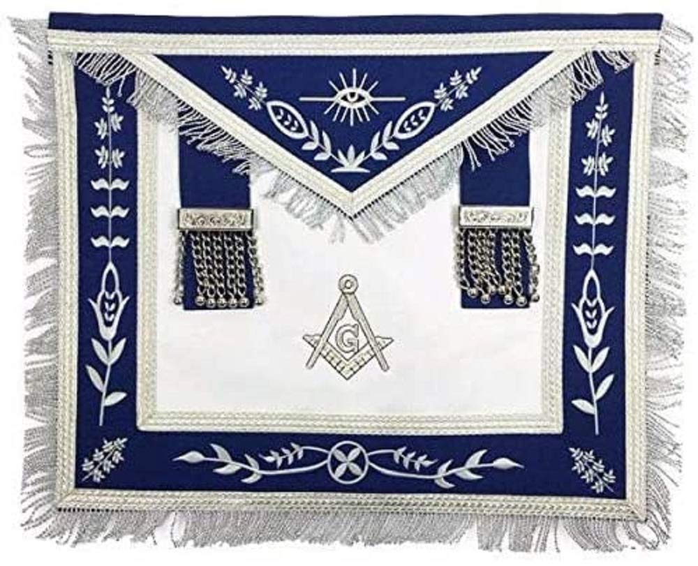 Masonic Blue Lodge G Master Mason Silver Machine Embroidery Freemasons Apron (Lambskin)