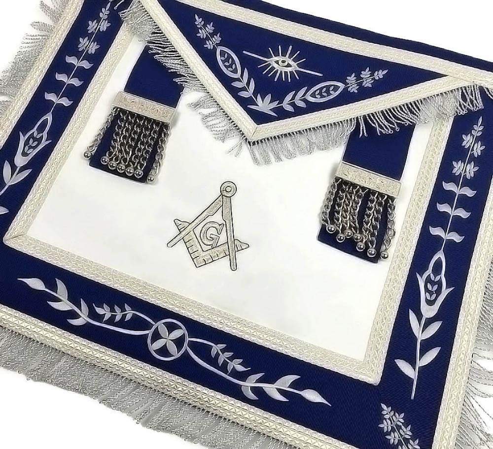 Masonic Blue Lodge G Master Mason Silver Machine Embroidery Freemasons Apron (Lambskin)