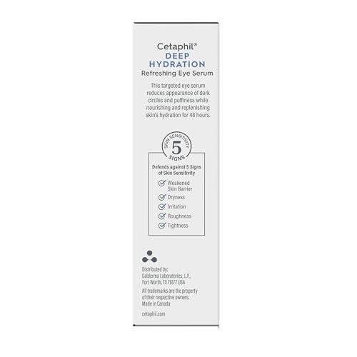 Cetaphil Deep Hydration Refreshing Eye Serum, 0.5 fl oz, 48Hr Hydrating Under Eye Cream to Reduce the Appearance of Dark Circles, With Hyaluronic Acid, Vitamin E & B5 (Packaging May Vary)