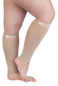 zeta wear plus size leg sleeve support socks - the wide calf compression sleeve women love for its amazing fit, cotton-rich comfort, graduated compression & soothing relief, 1 pair, size 2xl, nude