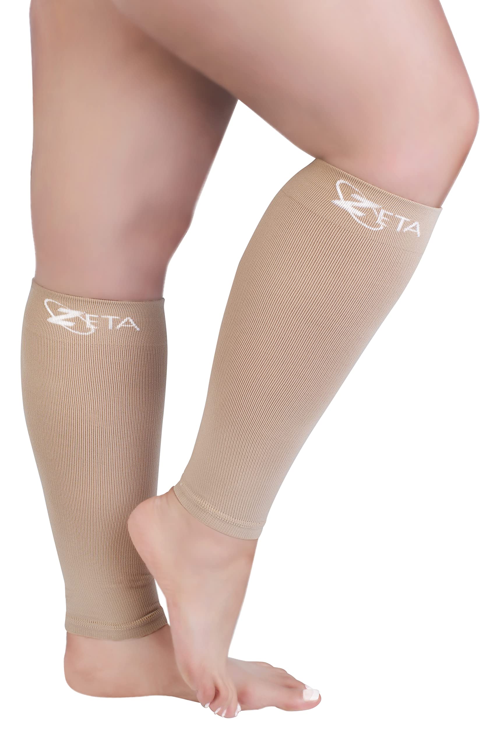 Zeta Wear Plus Size Leg Sleeve Support Socks - The Wide Calf Compression Sleeve Women Love for Its Amazing Fit, Cotton-Rich Comfort, Graduated Compression & Soothing Relief, 1 Pair, Size 2XL, Nude