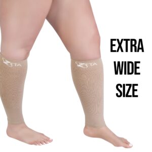 Zeta Wear Plus Size Leg Sleeve Support Socks - The Wide Calf Compression Sleeve Women Love for Its Amazing Fit, Cotton-Rich Comfort, Graduated Compression & Soothing Relief, 1 Pair, Size 2XL, Nude