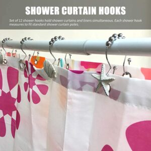 Starfish & Seashell Stainless Steel Rust Resistant Double Hooks Glide Shower Curtain Ring Hangs Holder for Bathroom Home Decor