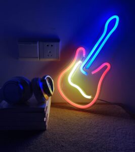 guitar neon sign for bedroom art guitar decor neon lights for christmas halloween wedding valentine's day party bar club home decoration, lounge office operated by usb