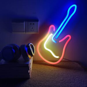 Guitar Neon Sign for Bedroom Art Guitar Decor Neon Lights for Christmas Halloween Wedding Valentine's Day Party Bar Club Home Decoration, Lounge Office Operated by USB