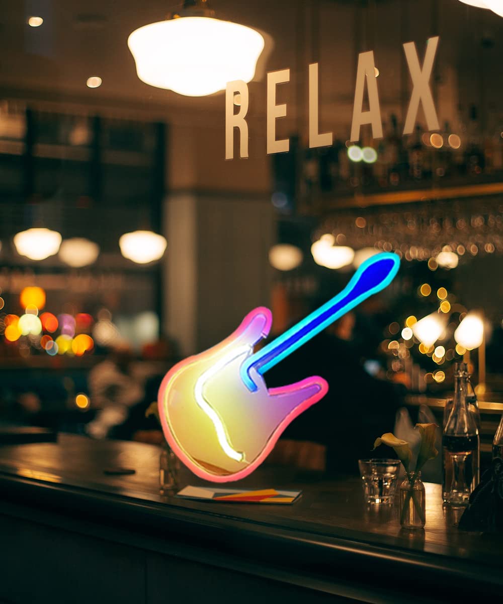 Guitar Neon Sign for Bedroom Art Guitar Decor Neon Lights for Christmas Halloween Wedding Valentine's Day Party Bar Club Home Decoration, Lounge Office Operated by USB