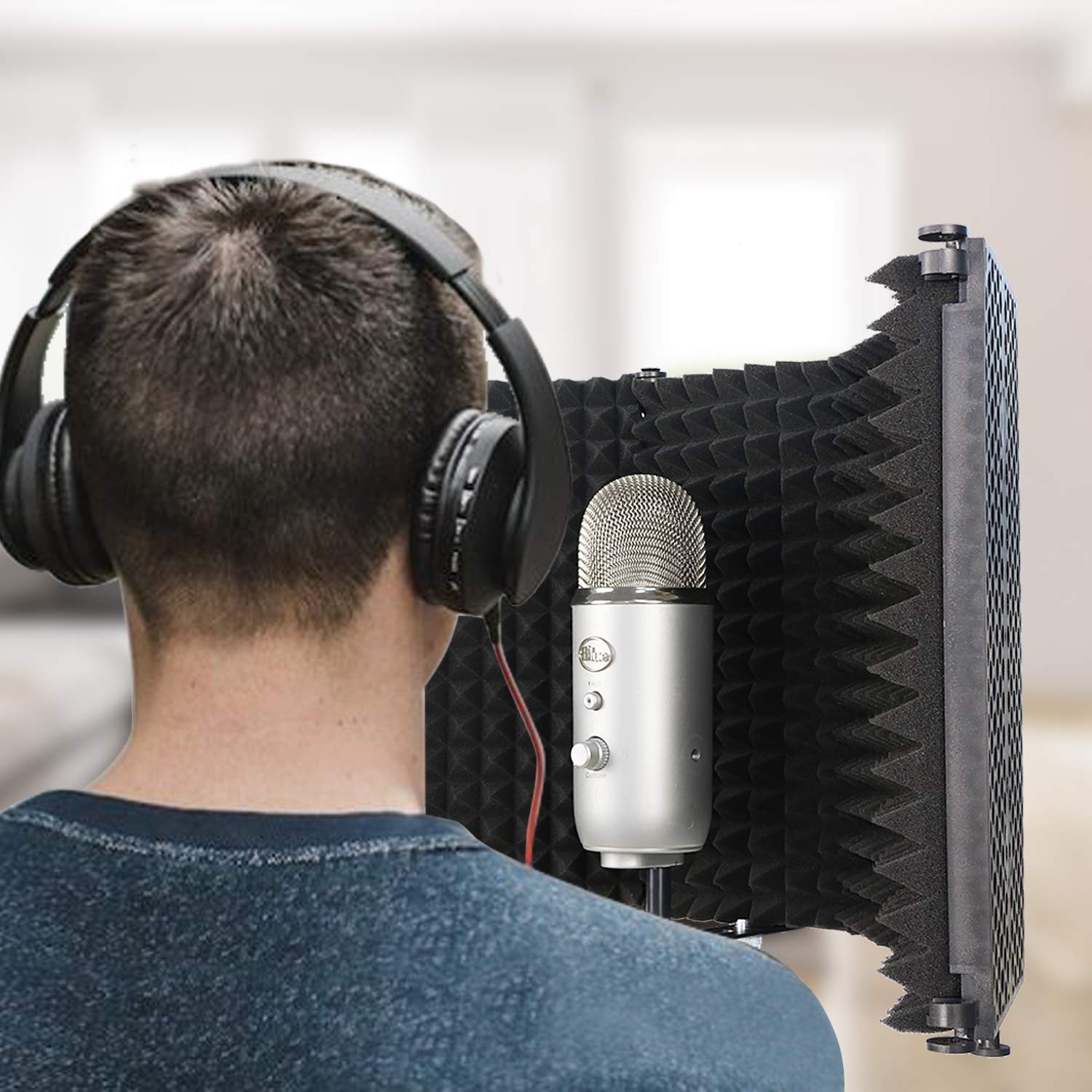 Studio Recording Mic Isolation Shield, Portable Foldable Microphone Reflection Filter with Microphone Shield Acoustic Foam by SUNMON