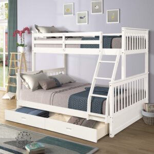 twin-over-full bunk bed with 2 drawers, twin bunk bed with ladders, bunk bed for kids, teens bedroom, guest room furniture