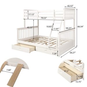 Twin-Over-Full Bunk Bed with 2 Drawers, Twin Bunk Bed with Ladders, Bunk Bed for Kids, Teens Bedroom, Guest Room Furniture