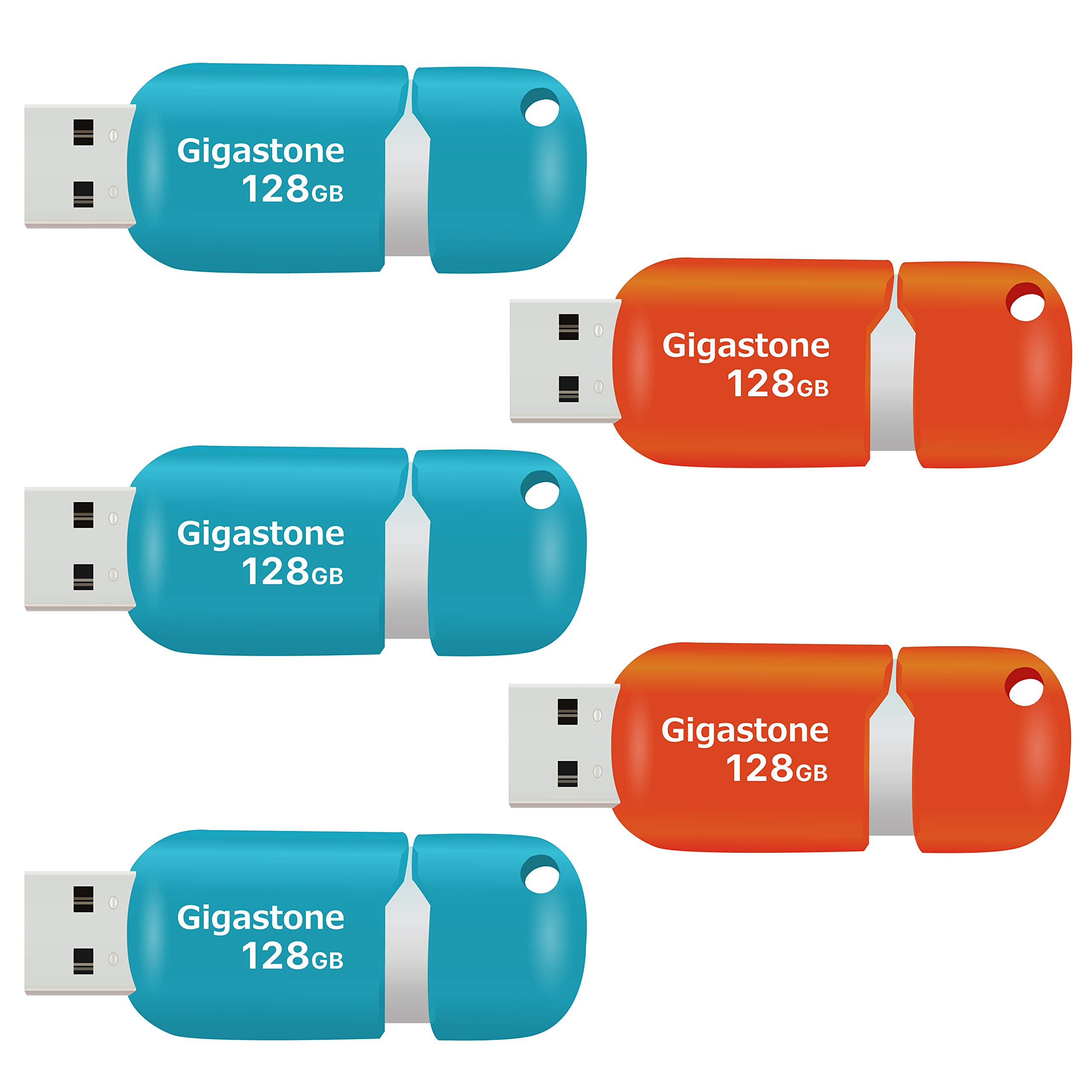 [Gigastone] V10 128GB 5-Pack USB 2.0 Flash Drive Thumb Drive Memory Stick Pen Drive Retractable Design (Multi Color)