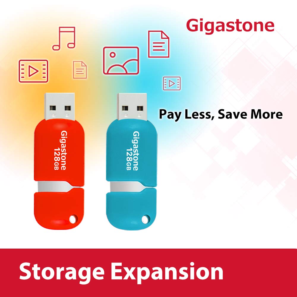 [Gigastone] V10 128GB 5-Pack USB 2.0 Flash Drive Thumb Drive Memory Stick Pen Drive Retractable Design (Multi Color)