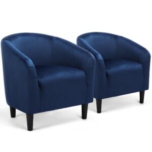 yaheetech velvet accent chair set of 2, barrel chair for living room, modern club chair with soft padded seat and sturdy legs for bedroom waiting room office reception room, navy blue