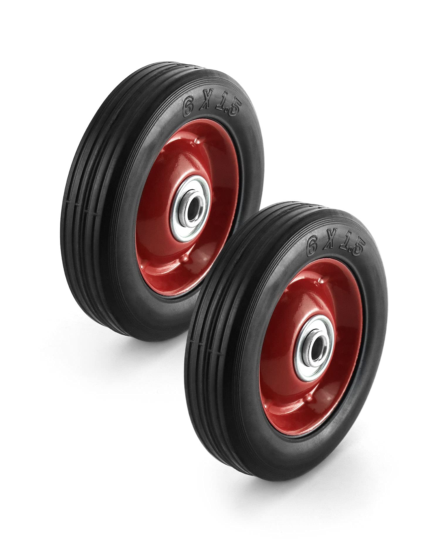 QWORK 2 Pack 6" x 1.5",1/2" Axle, Premium Rubber Wheel with Ball Bearing, Hand Truck Wheel, Capacity up to 132 lbs