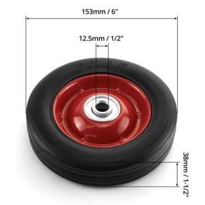 QWORK 2 Pack 6" x 1.5",1/2" Axle, Premium Rubber Wheel with Ball Bearing, Hand Truck Wheel, Capacity up to 132 lbs