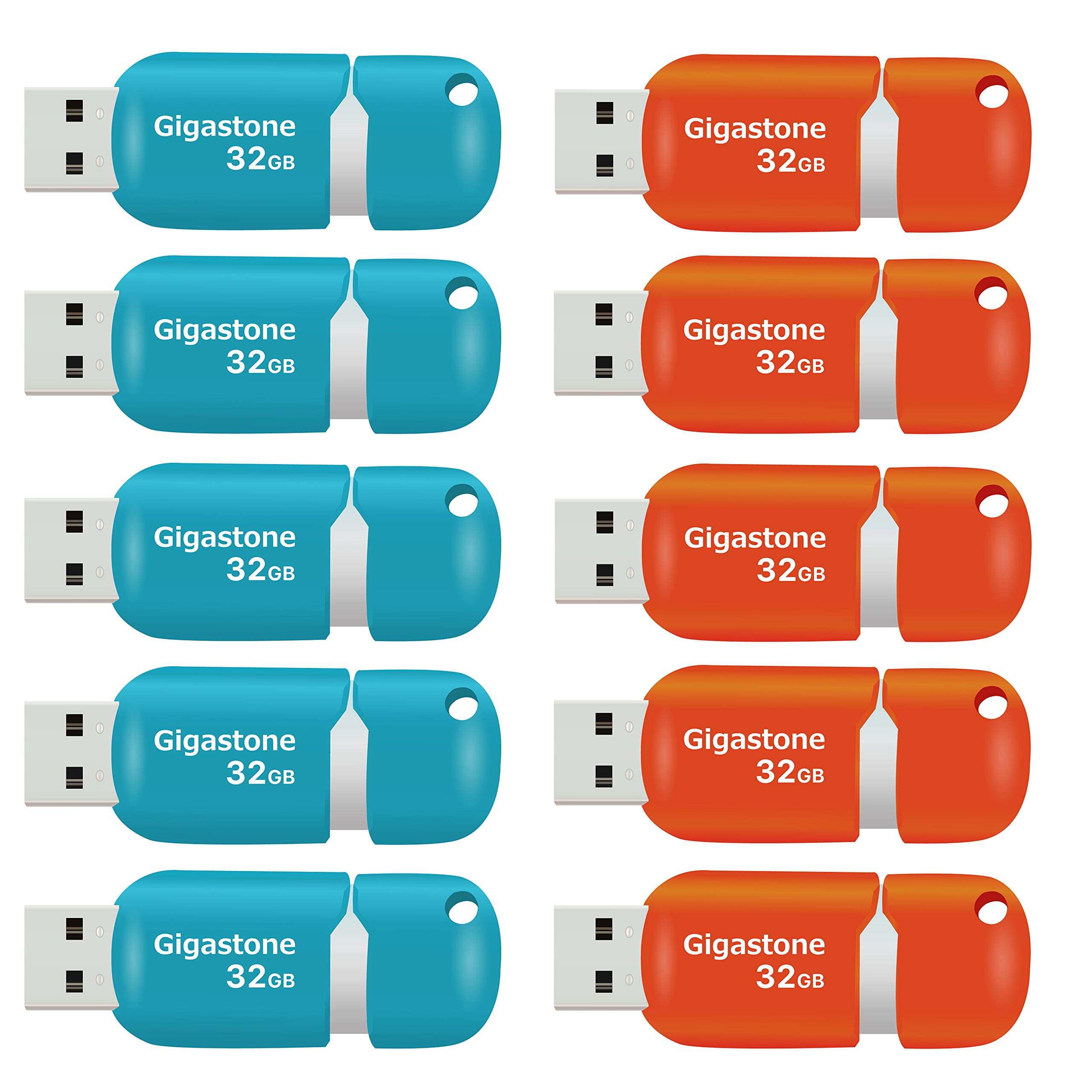 Gigastone V10 16GB 10-Pack USB 2.0 Flash Drive Thumb Drive Memory Stick Pen Drive Capless Retractable Design (Blue&Orange)