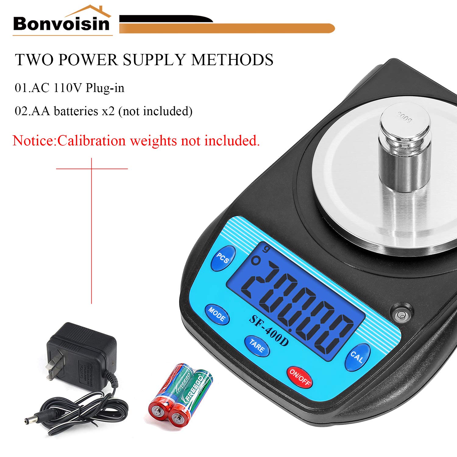 Bonvoisin Digital Lab Scale 600g x 0.01g Precision Electronic Scale LCD Display Analytical Balance Jewelry Scale Scientific Scale 0.01g Accuracy