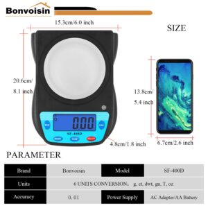 Bonvoisin Digital Lab Scale 600g x 0.01g Precision Electronic Scale LCD Display Analytical Balance Jewelry Scale Scientific Scale 0.01g Accuracy