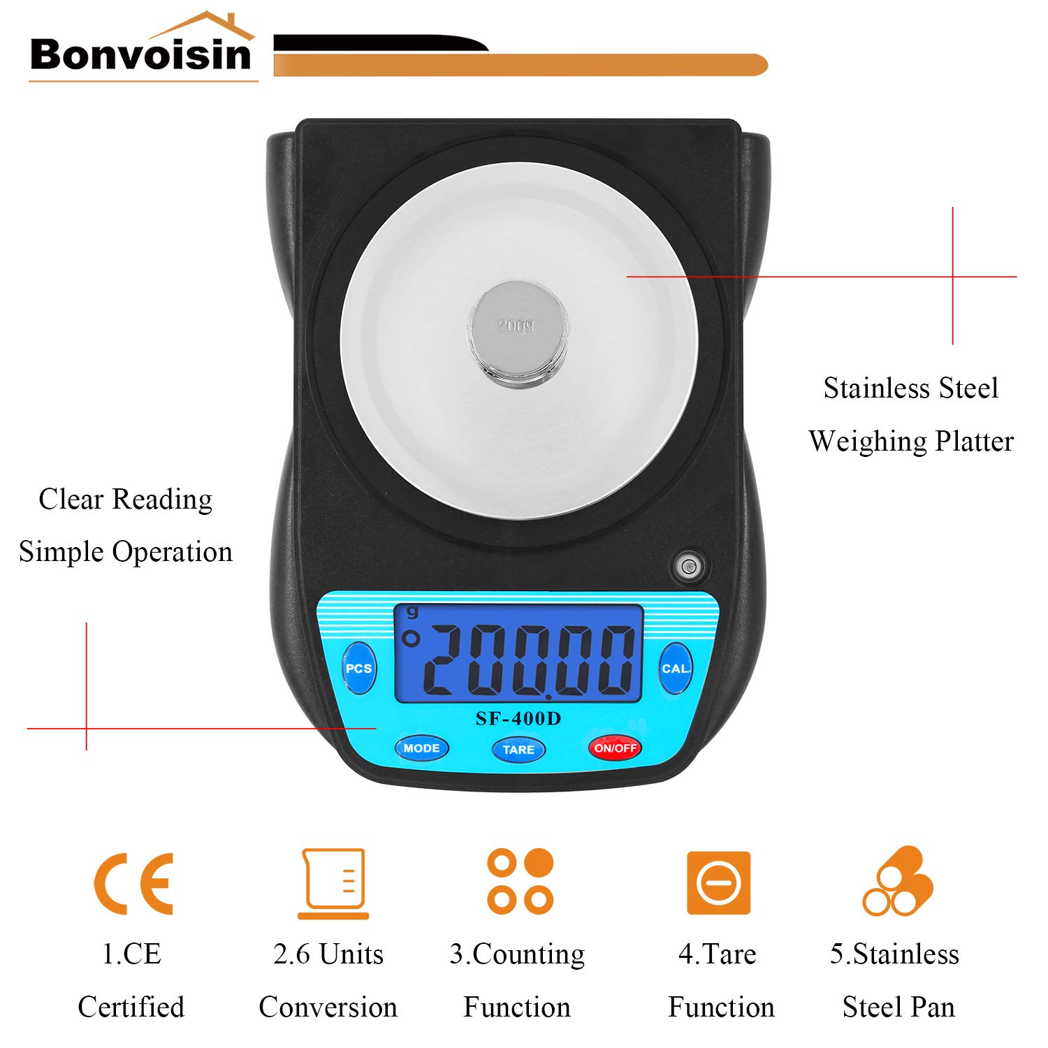 Bonvoisin Digital Lab Scale 600g x 0.01g Precision Electronic Scale LCD Display Analytical Balance Jewelry Scale Scientific Scale 0.01g Accuracy