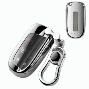k lakey jeep key fob cover,fit for jeep bottons remote key grand cherokee renegade compass dodge durango journey charger challenger key fob,smart key fob soft tpu case shell with alloy keychain silver