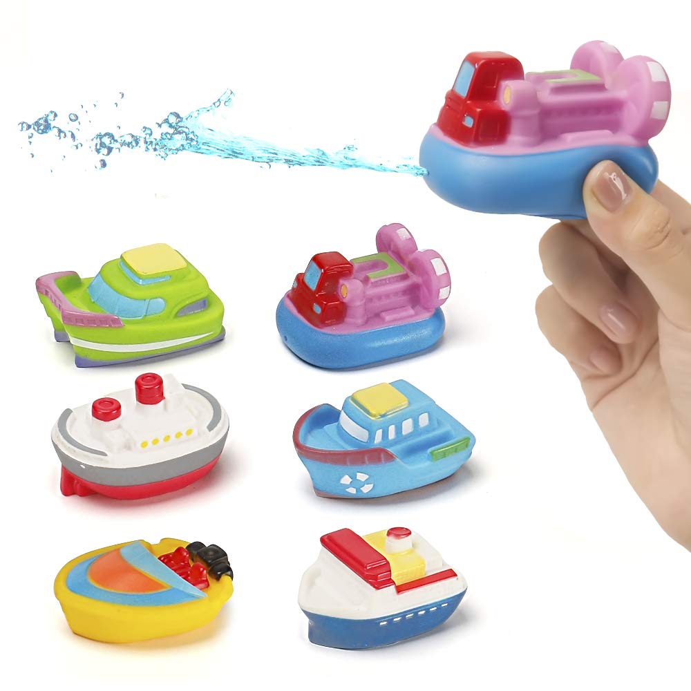 Bath Boat Toy,11 Piece Bath Boat Toy with 4 Mini Cars and 6 Boat Squirters,Floating Boat Toys for Bathtub Bathroom Pool Beach for Toddlers Boys Girls Kids