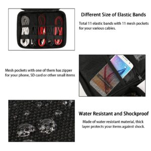 MATEIN Electronics Organizer, Waterproof Travel Electronic Accessories Case Portable Double Layer Cable Storage Bag for Cord, Charger, Power Bank, Flash Drive, Phone, Ipad Mini, SD Card, Tablet, Black