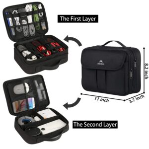 MATEIN Electronics Organizer, Waterproof Travel Electronic Accessories Case Portable Double Layer Cable Storage Bag for Cord, Charger, Power Bank, Flash Drive, Phone, Ipad Mini, SD Card, Tablet, Black