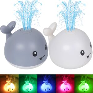 aolige baby light up bath toys for kids （2pcs） whale bath toy sprinkler induction sprinkler bathtub toys (2pcs white & grey whale)