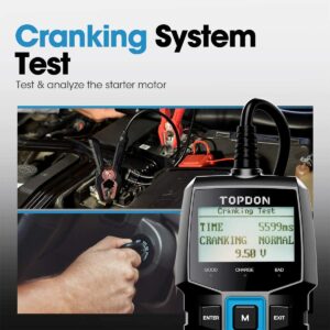 TOPDON Car Battery Tester BT100 12V Automotive 100-2000CCA Battery Health Faults, Alternator Analyzer, Load Cranking Tester for DIYers, Auto Repair Shops, 4S Stores, Battery Manufactures