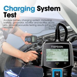 TOPDON Car Battery Tester BT100 12V Automotive 100-2000CCA Battery Health Faults, Alternator Analyzer, Load Cranking Tester for DIYers, Auto Repair Shops, 4S Stores, Battery Manufactures