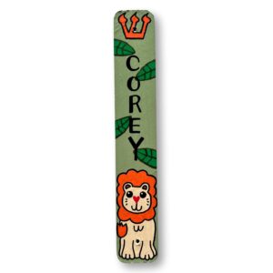 Personalized Lion Mezuzah, Hand Painted Wood Scroll Case, Jewish Hebrew Baby Naming, Birthday Nursery, Gift for Bris, Brit Milah