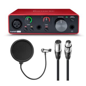 focusrite scarlett solo 3rd gen usb audio interface bundle with 25-feet xlr male to xlr female microphone cable, and pop filter for broadcasting and recording microphones (3 items)