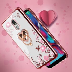 LG Stylo 5 Case,Glitter Crystal Butterfly Heart Floral Cute for Girls Women,Stylo 5 Plus/Stylus 5/LG Stylo 5V/LG Stylo 5X Case Slim Soft TPU Clear Case with Ring Stand for LG Stylo 5 (Rose Gold)