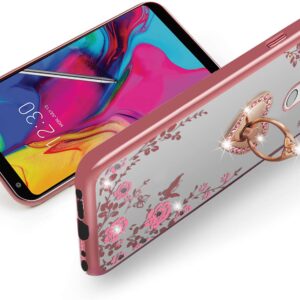 LG Stylo 5 Case,Glitter Crystal Butterfly Heart Floral Cute for Girls Women,Stylo 5 Plus/Stylus 5/LG Stylo 5V/LG Stylo 5X Case Slim Soft TPU Clear Case with Ring Stand for LG Stylo 5 (Rose Gold)