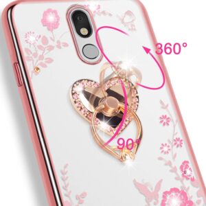 LG Stylo 5 Case,Glitter Crystal Butterfly Heart Floral Cute for Girls Women,Stylo 5 Plus/Stylus 5/LG Stylo 5V/LG Stylo 5X Case Slim Soft TPU Clear Case with Ring Stand for LG Stylo 5 (Rose Gold)