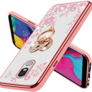 LG Stylo 5 Case,Glitter Crystal Butterfly Heart Floral Cute for Girls Women,Stylo 5 Plus/Stylus 5/LG Stylo 5V/LG Stylo 5X Case Slim Soft TPU Clear Case with Ring Stand for LG Stylo 5 (Rose Gold)