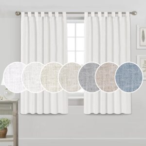 princedeco white linen curtains tab top window treatments panels for living room/bedroom, light filtering curtains farmhouse home decor window privacy linen drapes, 2 panels - 52 x 63 - inch