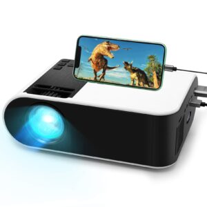 mini projector,waygoal movie projector with 50000 hours led lamp life and 1080p supported projector for outdoor,150" display for tv stick,video game,dual speakers (room projector)
