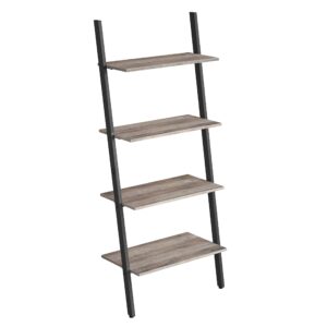 vasagle ladder shelf, 4-tier bookshelf, storage rack shelves, for living room, kitchen, office, steel, stable, sloping, leaning against the wall, industrial, greige and black ulls043b02